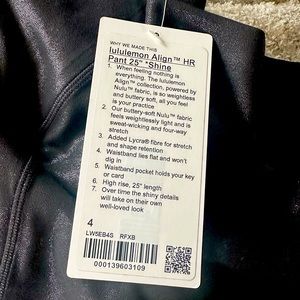 Lululemon 25” Shine Leggings size 4 NWT